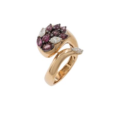 Anello Serpente in Oro Rosa 18kt Rubini e Diamanti