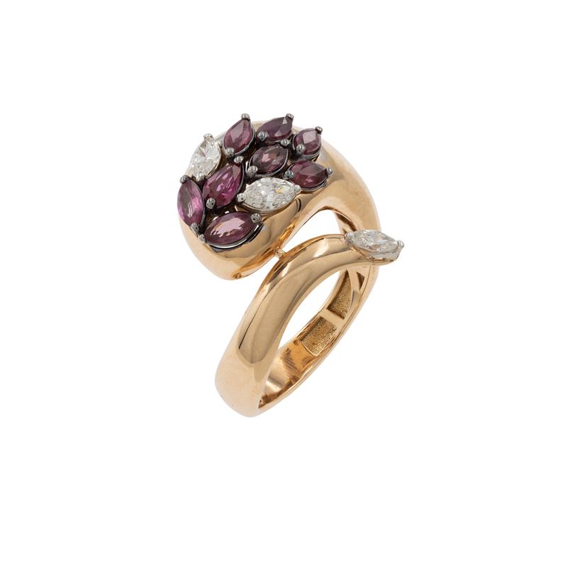 Anello Serpente in Oro Rosa 18kt Rubini e Diamanti