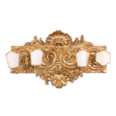 Fregio Elettrificato in Legno Dorato ed Intagliato a Quattro Luci