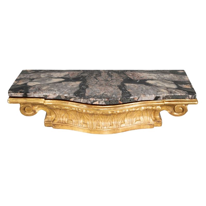 Mensola da parete in legno dorato e scolpito