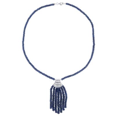 Collana Ad un Filo di Zaffiri con Nappa Pendente