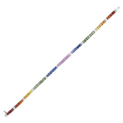Bracciale Tennis in Oro Bianco 18kt Zaffiri di Diverso Colore e Diamanti