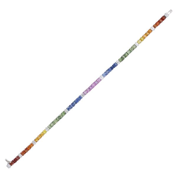Bracciale tennis in oro bianco 18kt zaffiri di diverso colore e diamanti