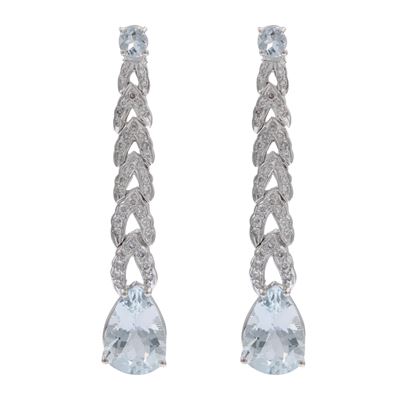 Orecchini Pendenti in Oro Bianco 18kt Acquamarine e Diamanti