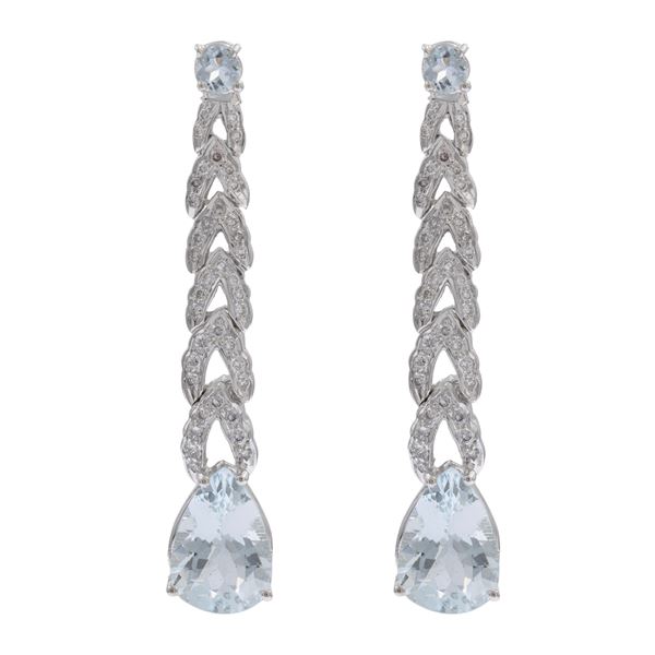 Orecchini pendenti in oro bianco 18kt acquamarine e diamanti