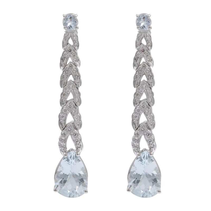 Orecchini Pendenti in Oro Bianco 18kt Acquamarine e Diamanti