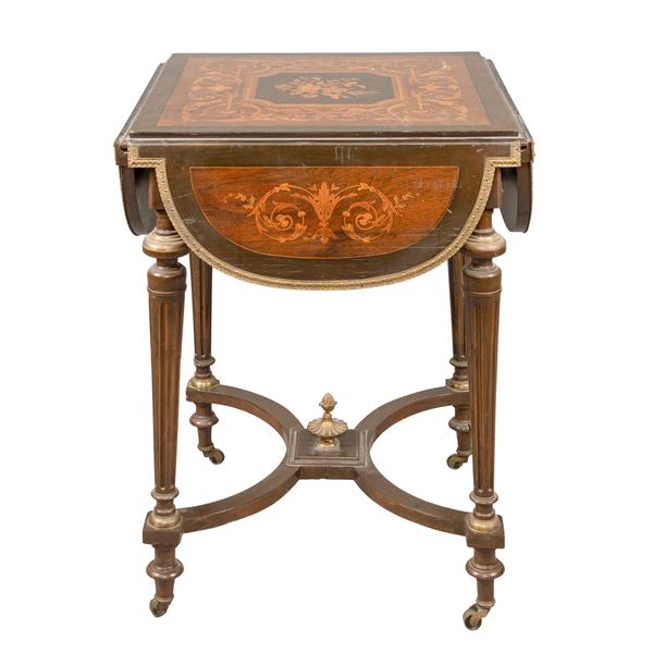 Inlaid wood and bronze centerpiece table