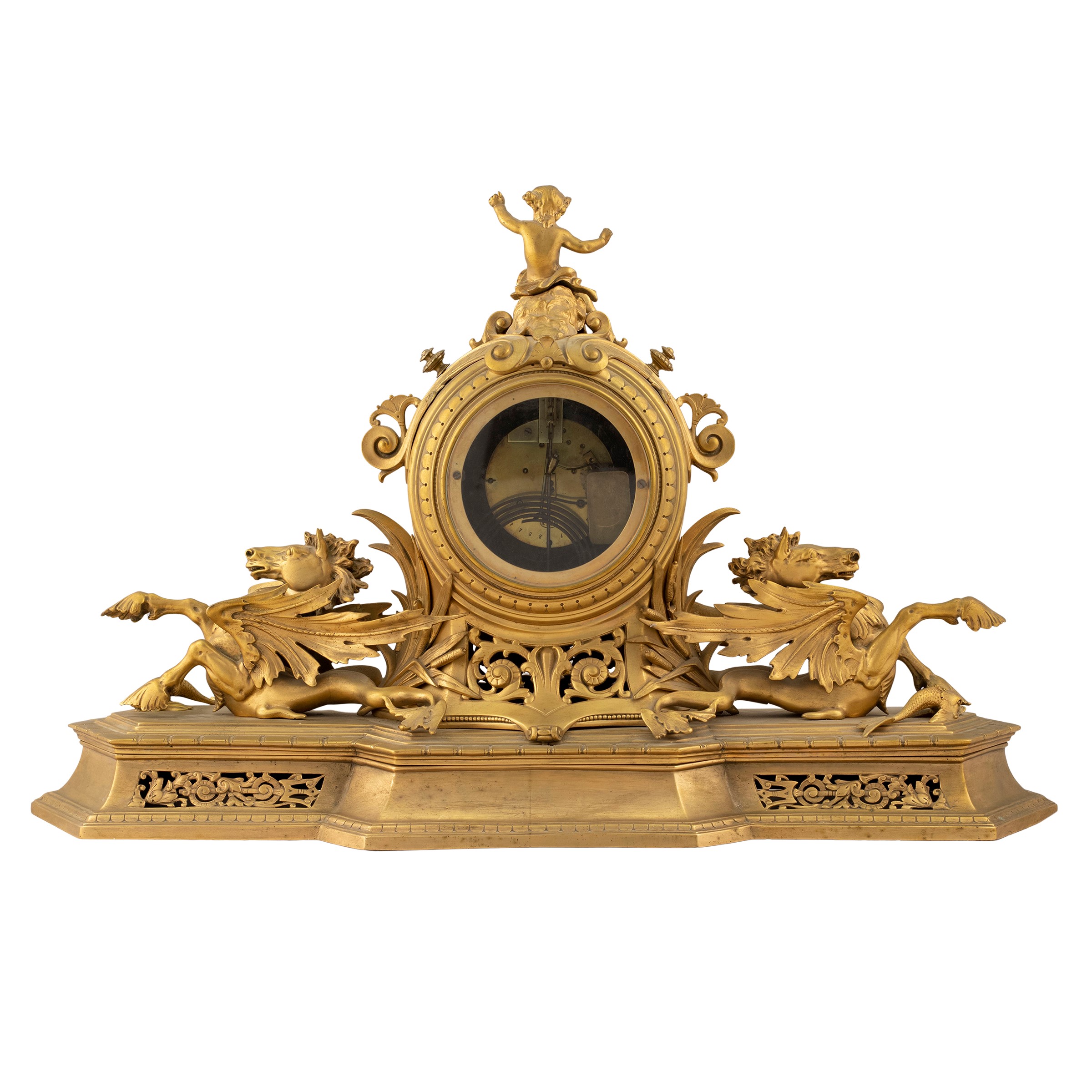 Grande Orologio da Tavolo in Bronzo Dorato