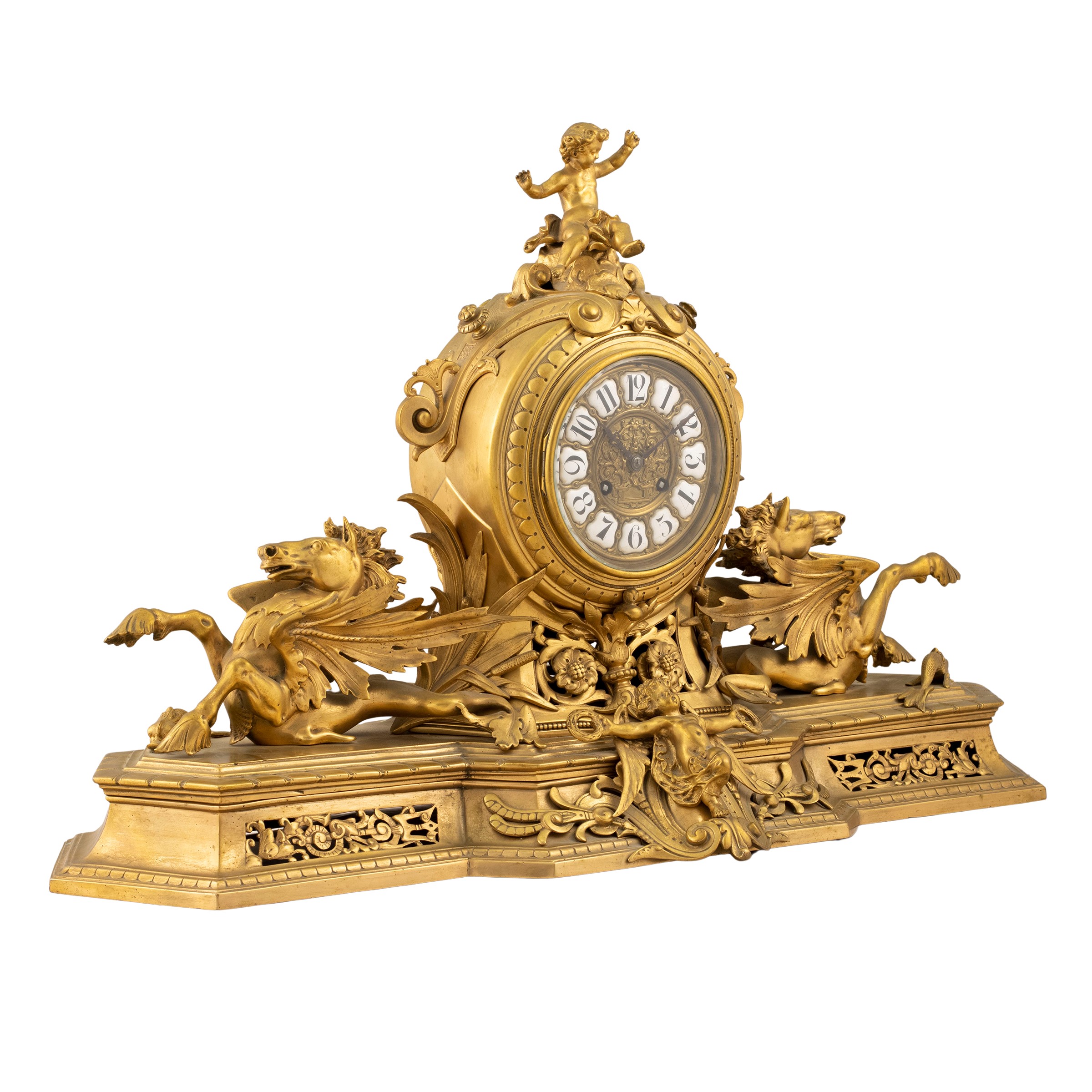 Grande Orologio da Tavolo in Bronzo Dorato