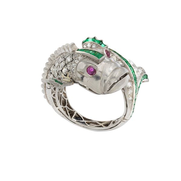 Anello in platino a foggia di pesce  (anni 40/50)  - Asta Gioielli e Orologi - Colasanti Casa d'Aste