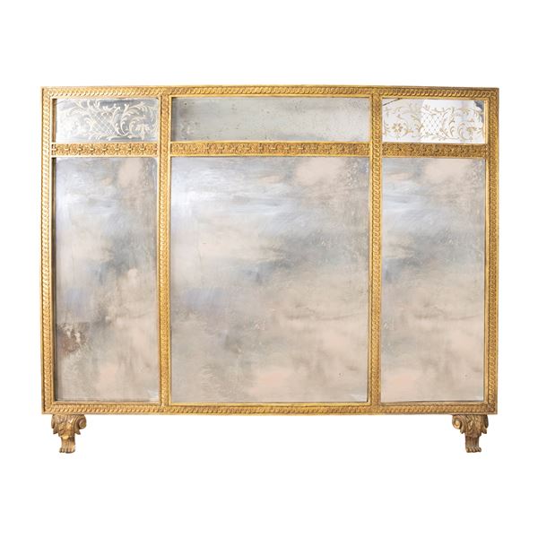 Golden and carved wooden mirror  (Fien 18th-19th century)  - Auction Old Master Paintings and Fine Art - Colasanti Casa d'Aste