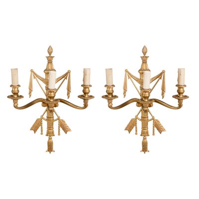 Coppia di Appliques in Bronzo Dorato a Tre Luci