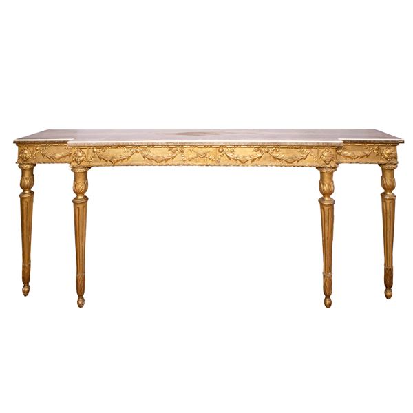Grande console in legno dorato ed intagliato