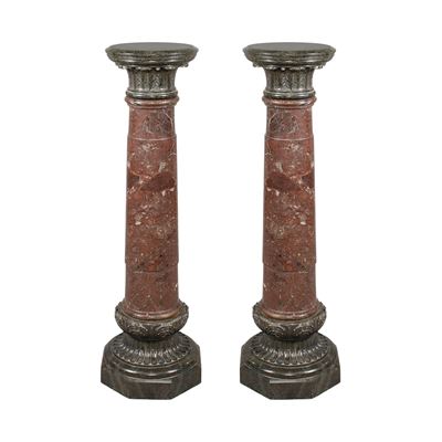 Coppia di Colonne in Marmo Rosso Breccia