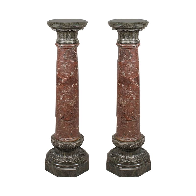 Coppia di Colonne in Marmo Rosso Breccia