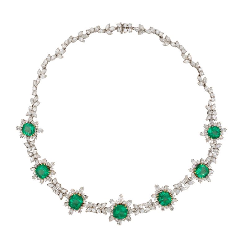 Importante Collana con Smeraldi Colombiani Naturali e Diamanti