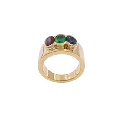 Petochi Anello in Oro Giallo 18kt con Zaffiro, Rubino e Smeraldo