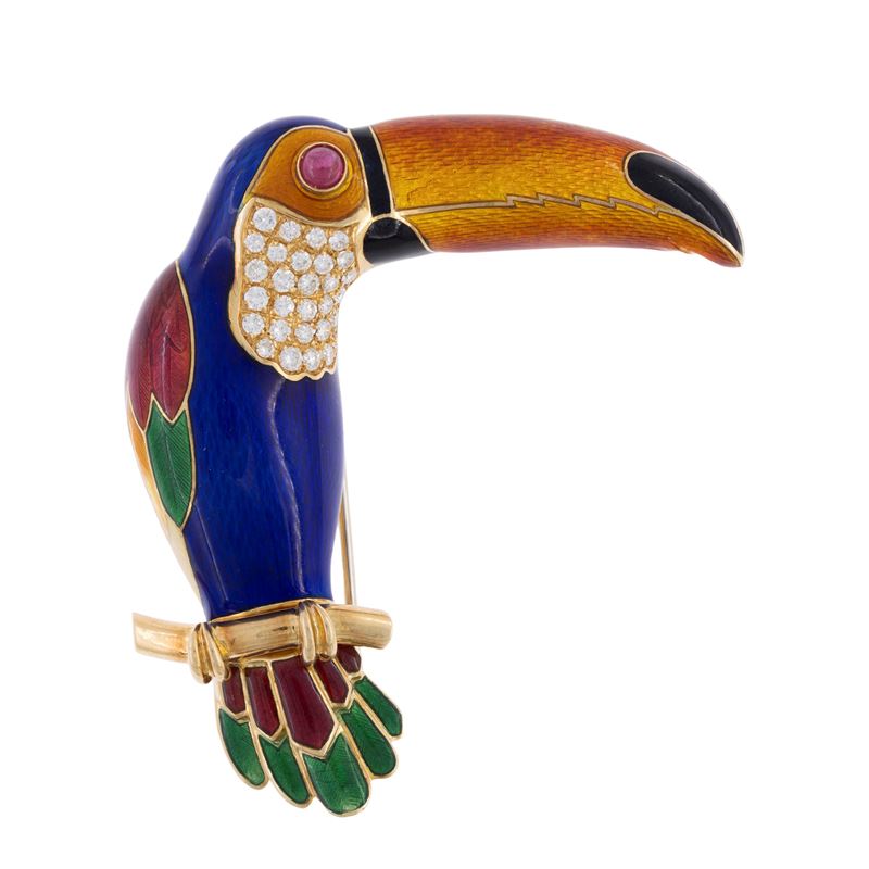 Bulgari spilla raffigurante Tucano