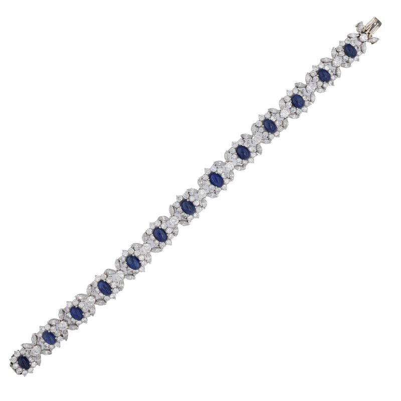 Bracciale in Platino Diamanti e Zaffiri Naturali