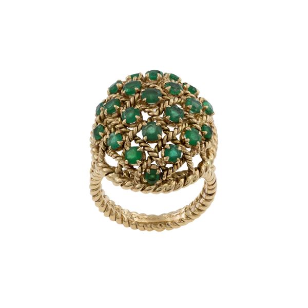 Cartier Paris anello in oro giallo 18kt e smeraldi tondi