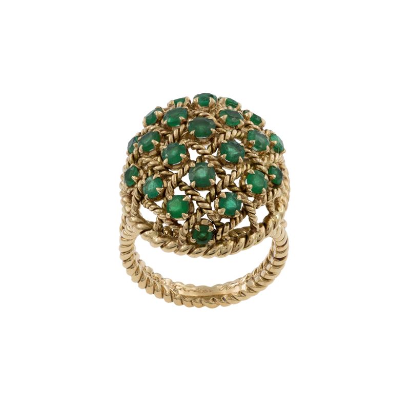 Cartier Paris anello in oro giallo 18kt e smeraldi tondi