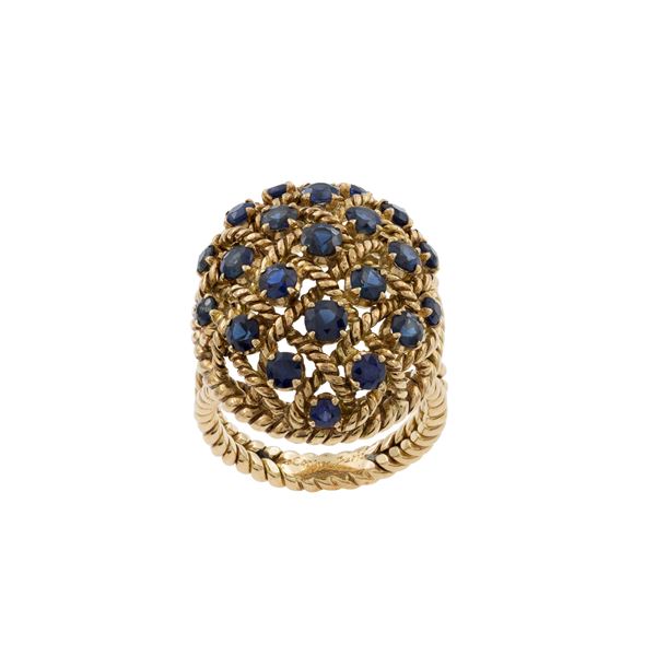 Cartier Paris anello in oro giallo 18kt e zaffiri tondi