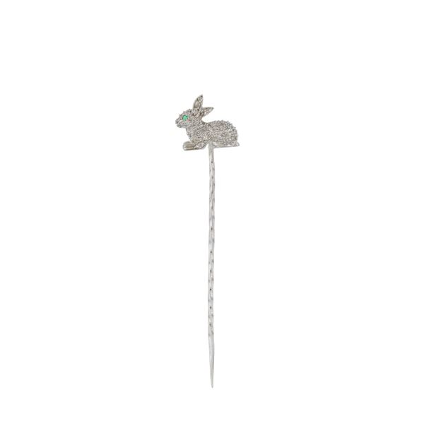 White gold and diamonds rabbit pin