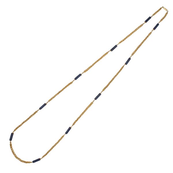 Lunga collana in oro giallo 18kt e lapislazzulo