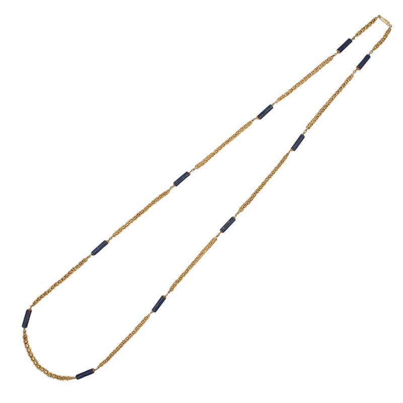 Lunga Collana in Oro Giallo 18kt e Lapislazzulo