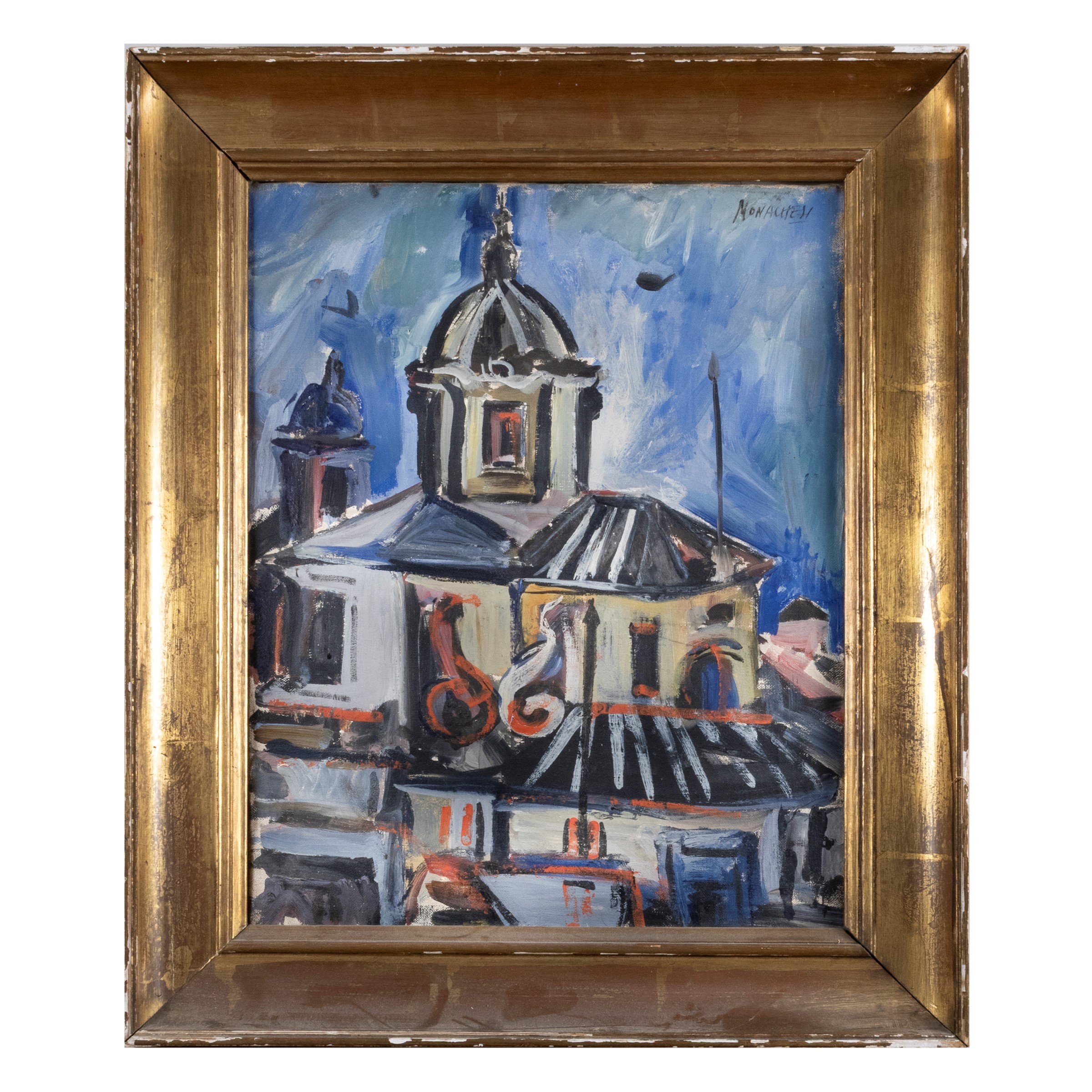 "Veduta con chiesa romana"