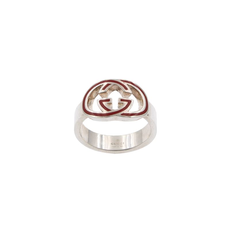 Gucci anello vintage in argento 925 e smalto