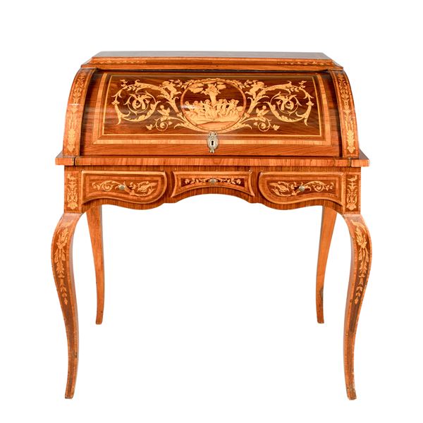 Bureau cylindre lastronato in legni vari