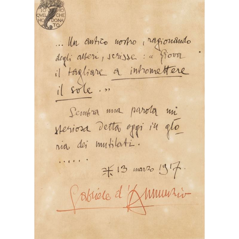 Gabriele D'annunzio - Manoscritto autografo del 1917