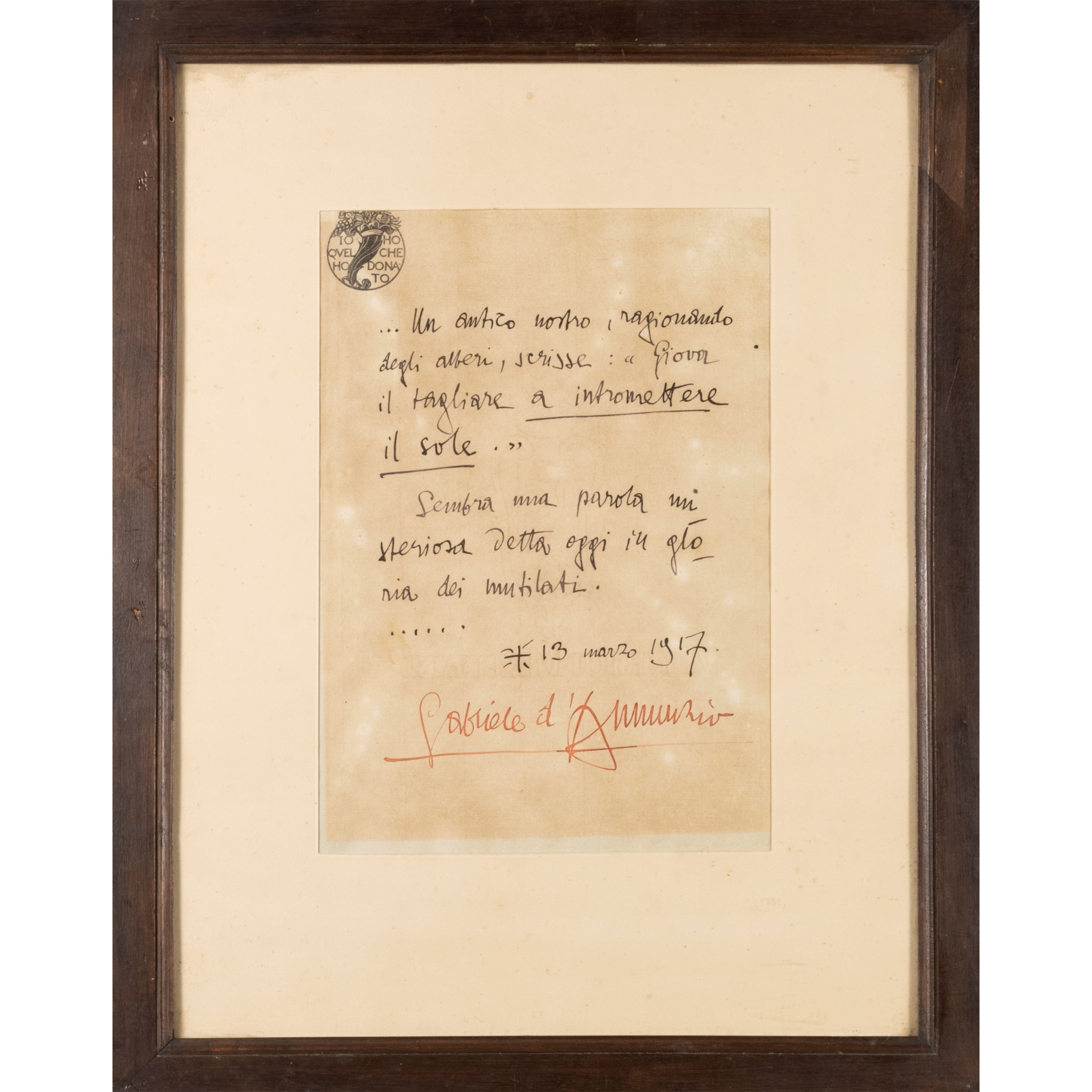 Gabriele D'annunzio - Manoscritto autografo del 1917