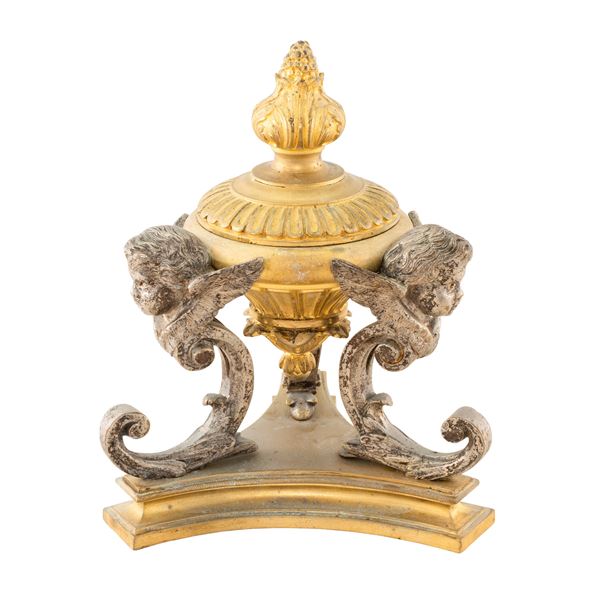 Porta incenso in bronzo dorato e brunito