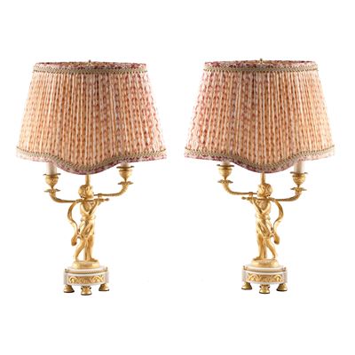 Coppia di Candelieri Elettrificati in Bronzo Dorato a Due Luci