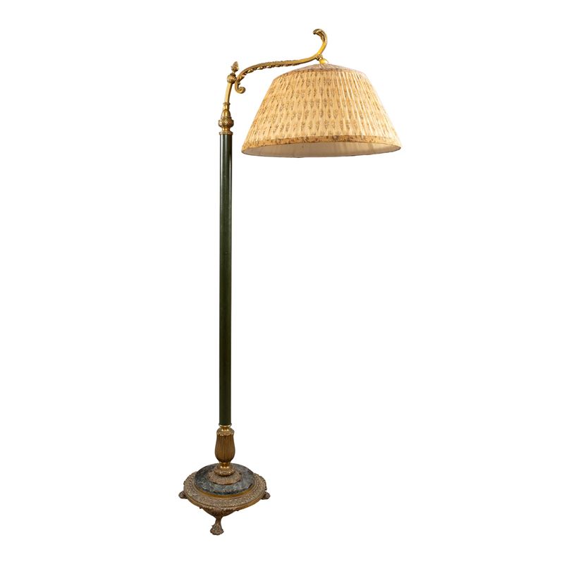 Lampada da terra orientabile in metallo laccato e bronzo dorato