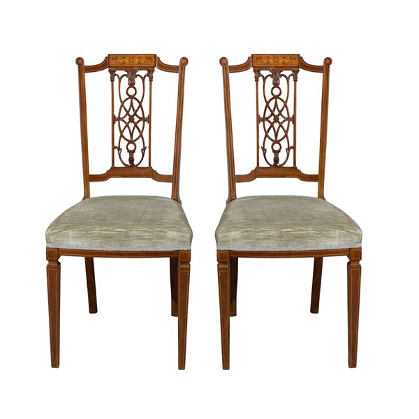 Pair of inlaid and threaded wooden chairs  (England, 19th-20th century)  - Auction Old Master Paintings and Fine Art - Colasanti Casa d'Aste