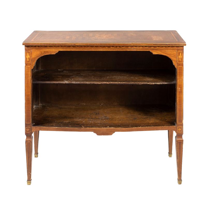 Libreria in legno intarsiato e filettato