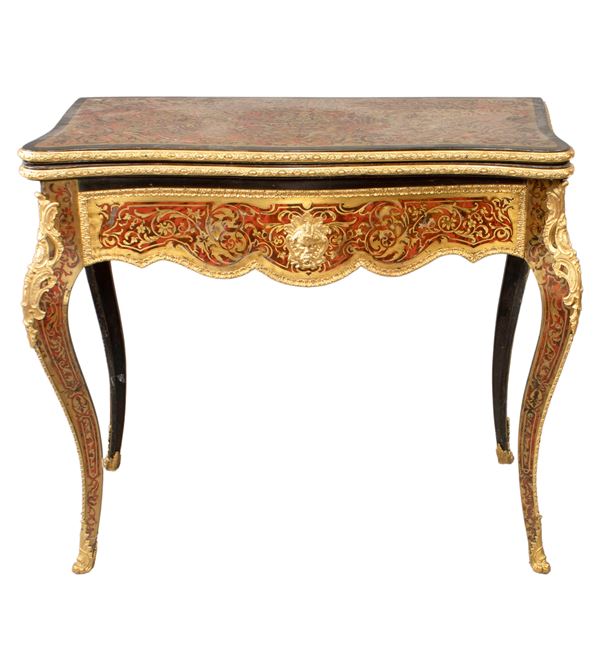 Tavolo da gioco in legno e bronzo dorato