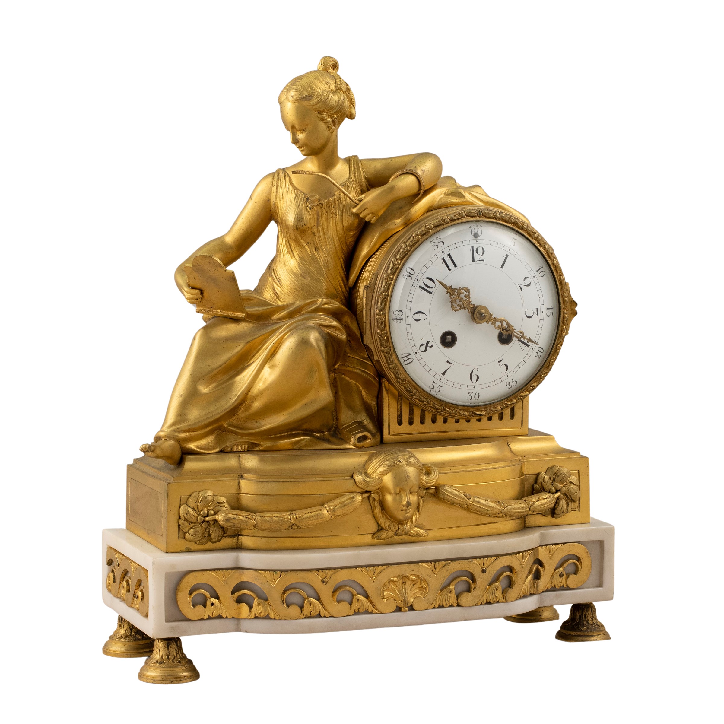 Orologio a pendolo da tavolo in bronzo dorato