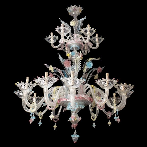 Grande lampadario Rezzonico a dodici luci su due ordini