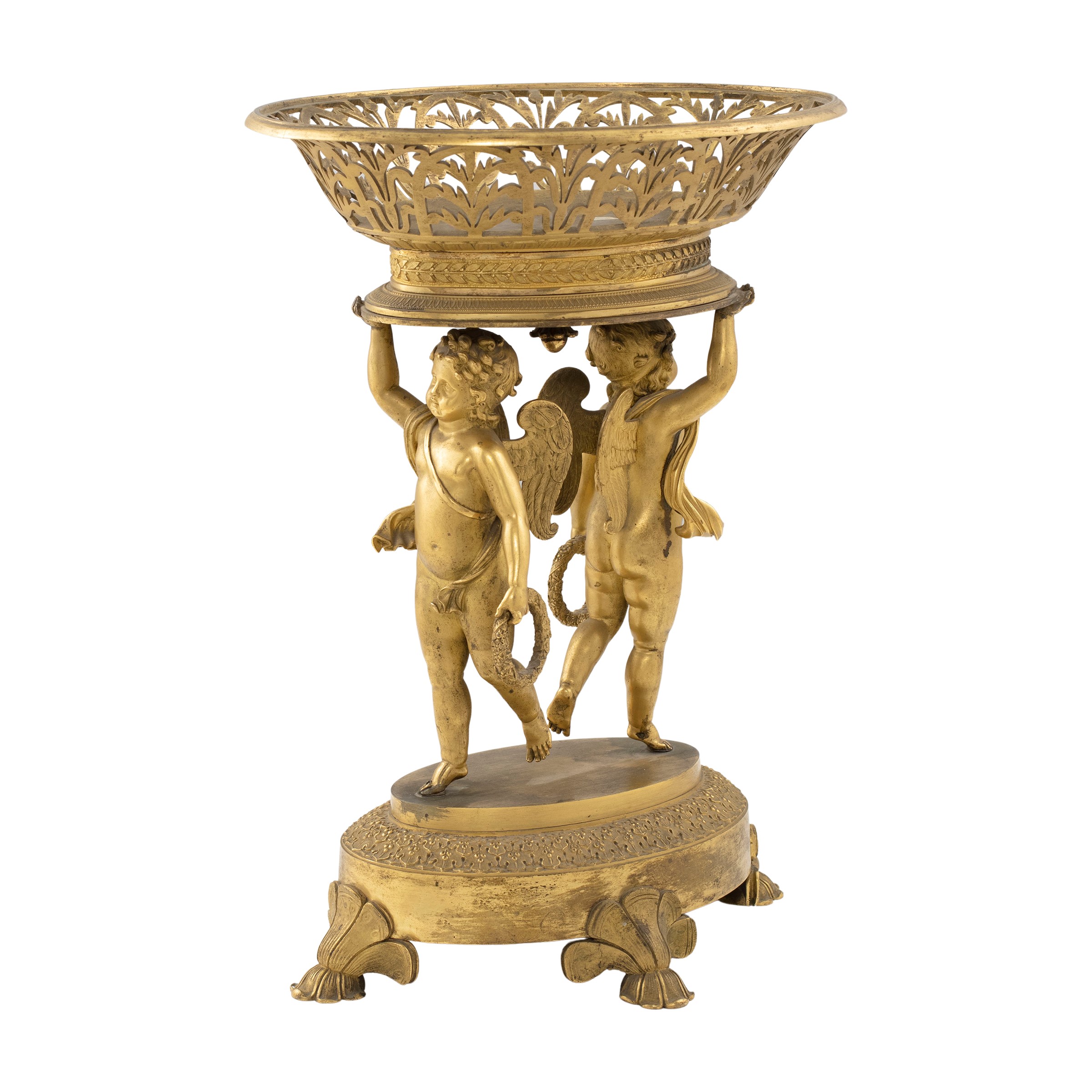 Alzata Centrotavola in Bronzo Dorato e Cesellato