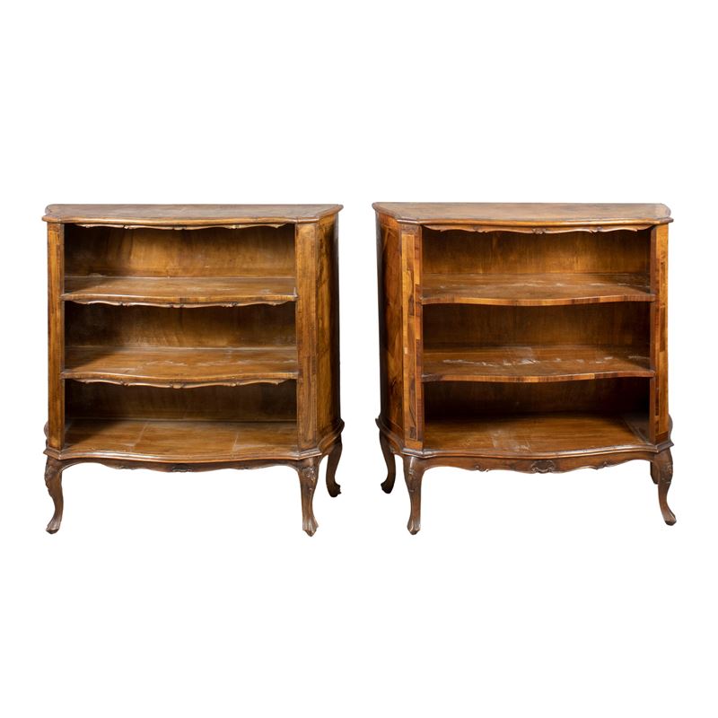 Coppia di librerie in legno filettato