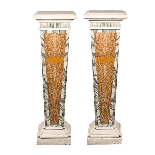 Pair of polychrome marbles herms