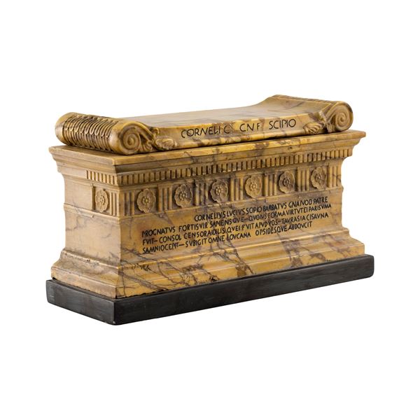 Antique yellow marble sarcophagus model