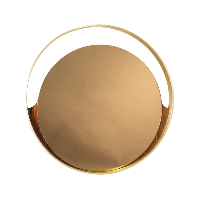 Manifattura italiana, Specchio da parete in ottone, ABS e vetro specchiato, d. 80 cm, anni '70