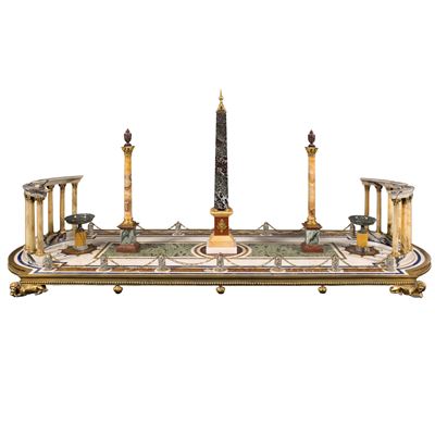 Surtout De Table in Marmo Policromo e Bronzo Dorato