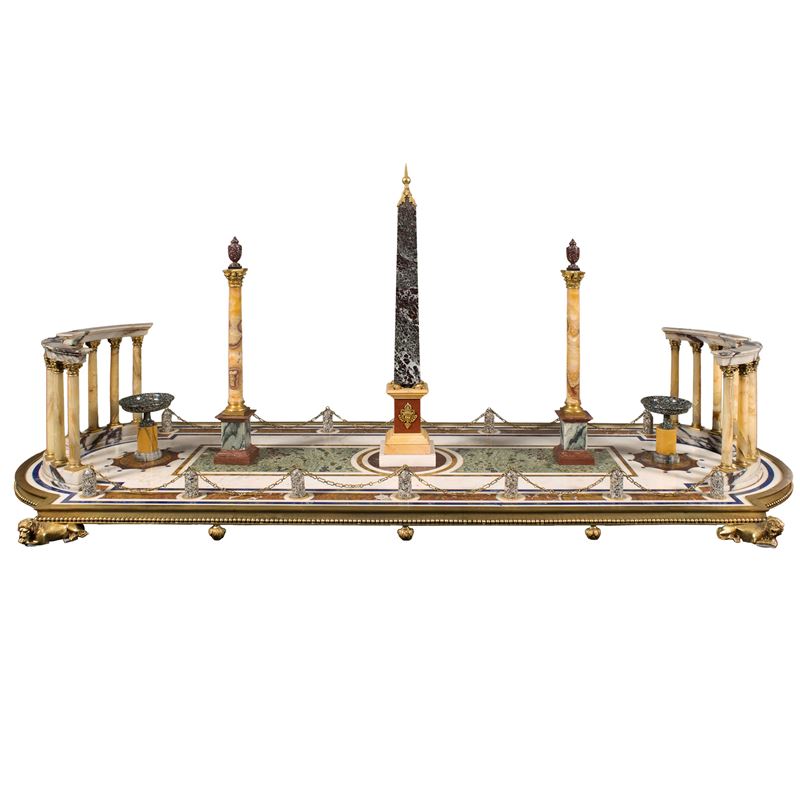 Surtout De Table in Marmo Policromo e Bronzo Dorato