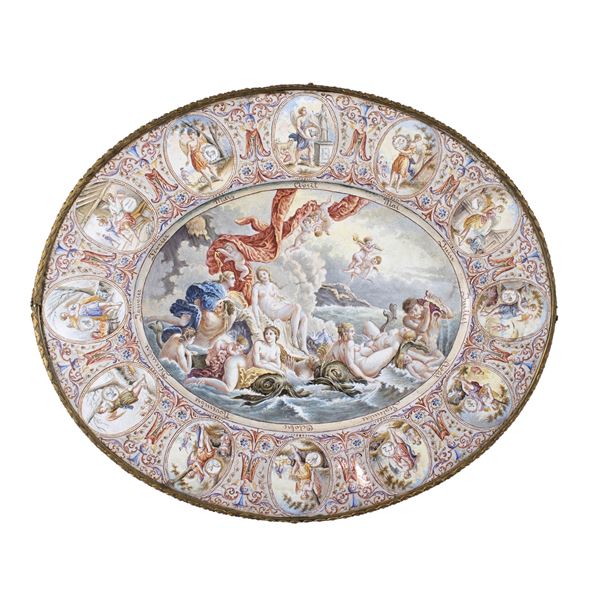 Alzata in smalto e bronzo dorato